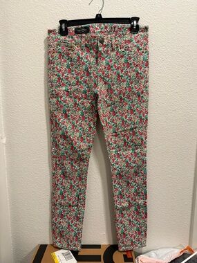 J. Crew Toothpick Jeans - Red, Green & Aqua Floral